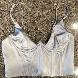 White Fox Silver Satin Crop Top